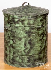 LARGE SMOKE DECORATED TIN BINL