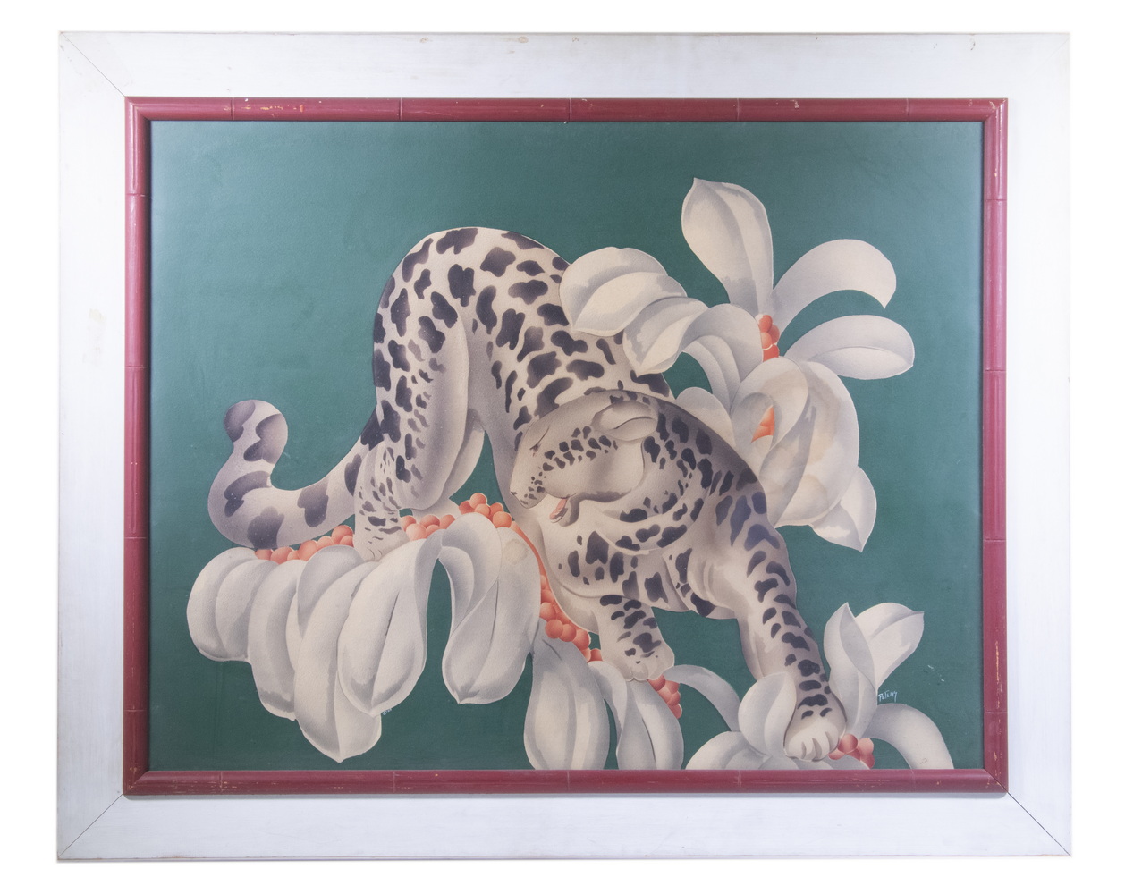 LARGE SNOW LEOPARD PAINTING BY
