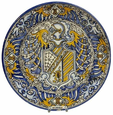 LARGE SPANISH MAJOLICA EMBLAZONED