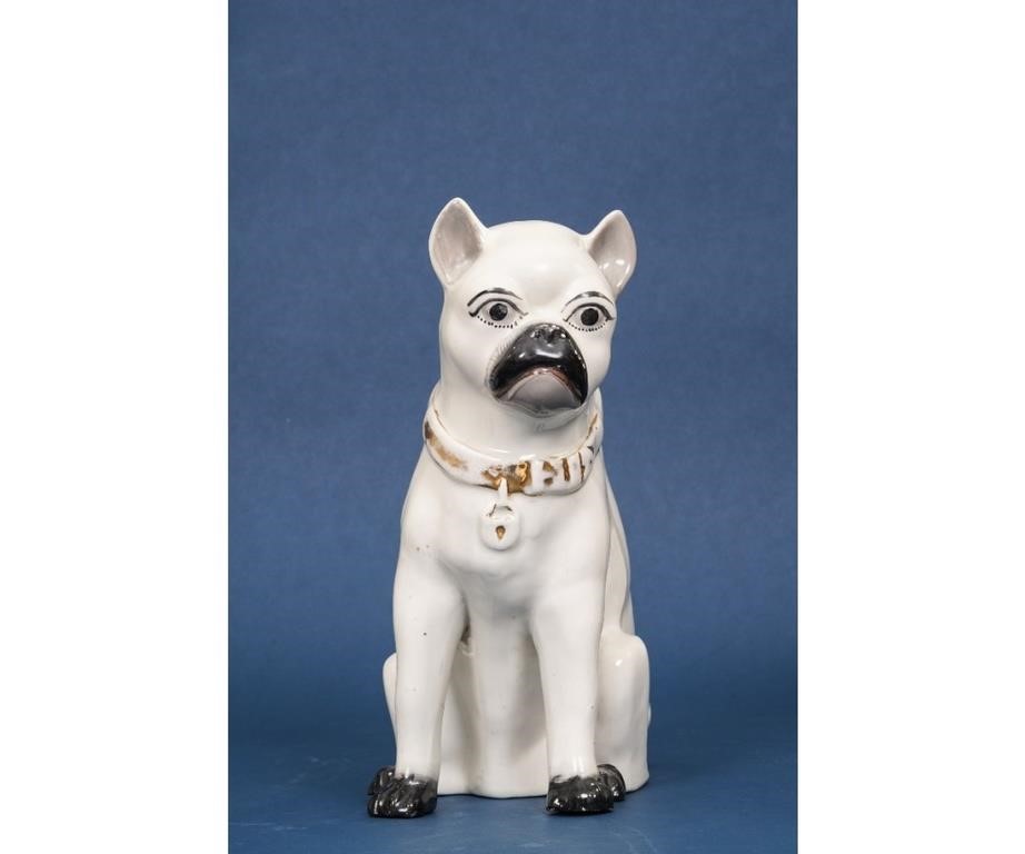 Large Staffordshire seated pug dog,