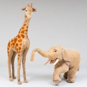 LARGE STEIFF ELEPHANT AND GIRA