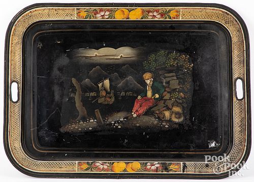 LARGE STENCILED TIN TOLEWARE