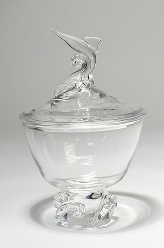 LARGE STEUBEN COVERED GLASS CANDY
