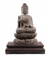 LARGE STONE ENTHRONED BUDDHA O