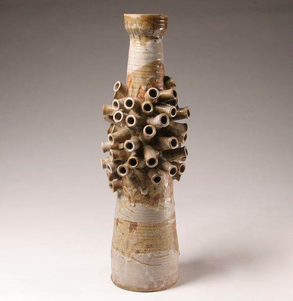 Large studio pottery vase decorated