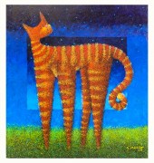 LARGE SURREAL CAT PAINTING BY