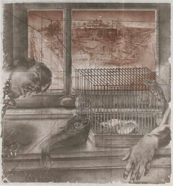 Large surrealist print on rice