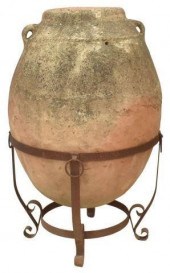 LARGE TERRACOTTA JAR ON WROUGH