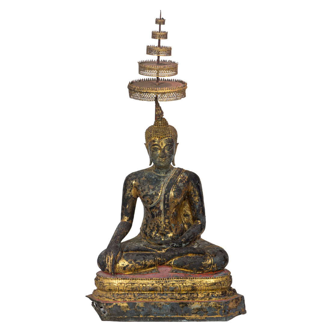 LARGE THAI GILT LACQUERED BRONZE