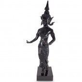 LARGE THAI PAINTED BRONZE SCUL