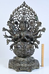 LARGE TIBETAN 16-ARMED AVALOKI