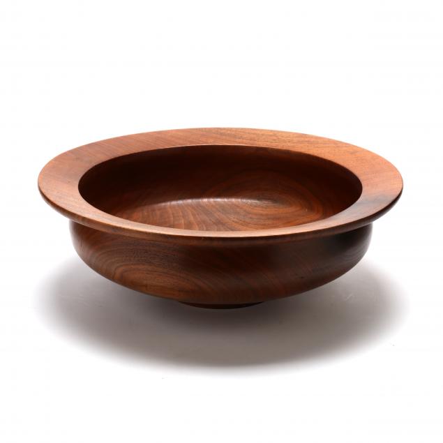 LARGE TURNED WALNUT BOWL, SIGNED G.