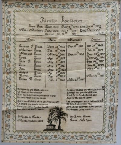 LARGE UNFRAMED NEEDLEWORK FAMILY