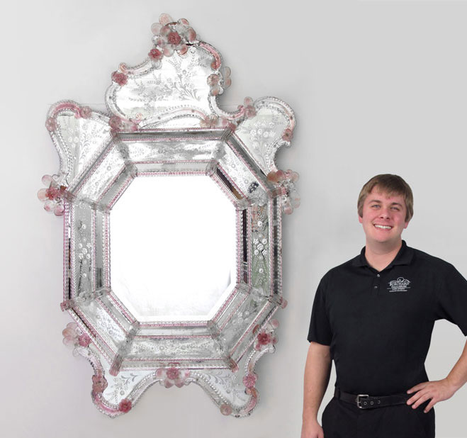 LARGE VENETIAN ETCHED GLASS MIRROR: