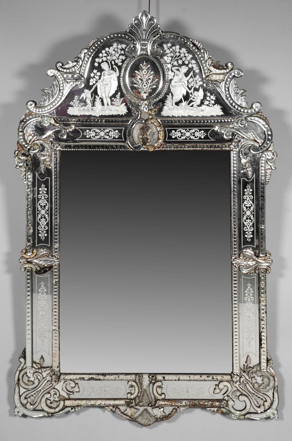 LARGE VENETIAN STYLE ETCHED MIRROR,