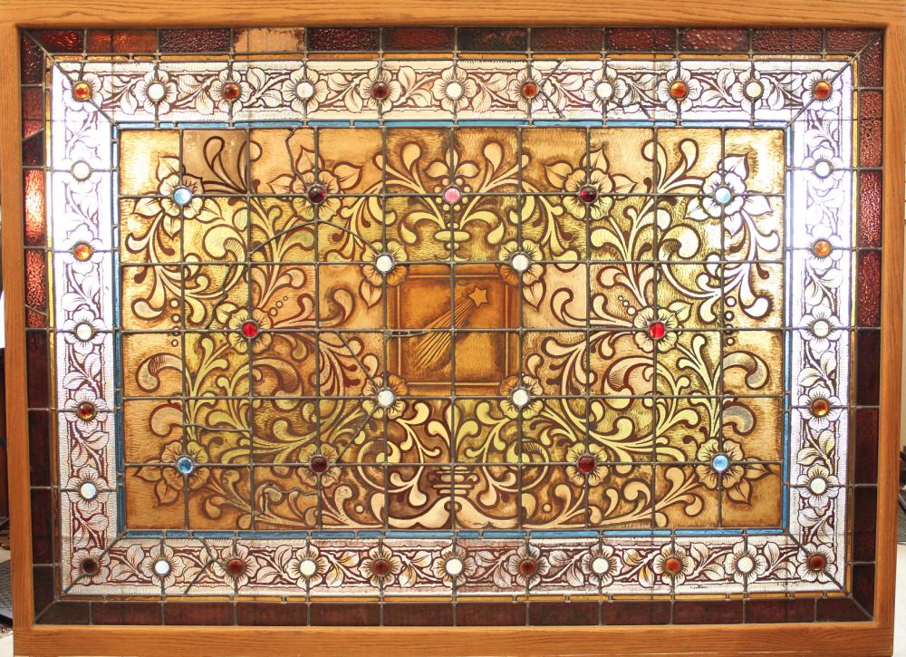 LARGE VICTORIAN STAINED, LEADED AND