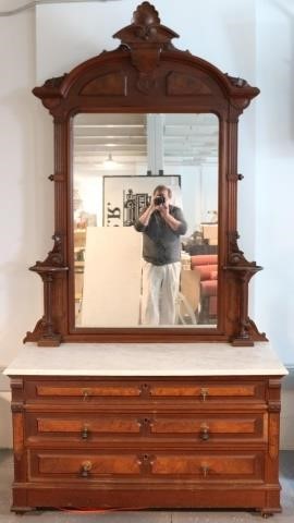 LARGE VICTORIAN WALNUT MARBLE TOP