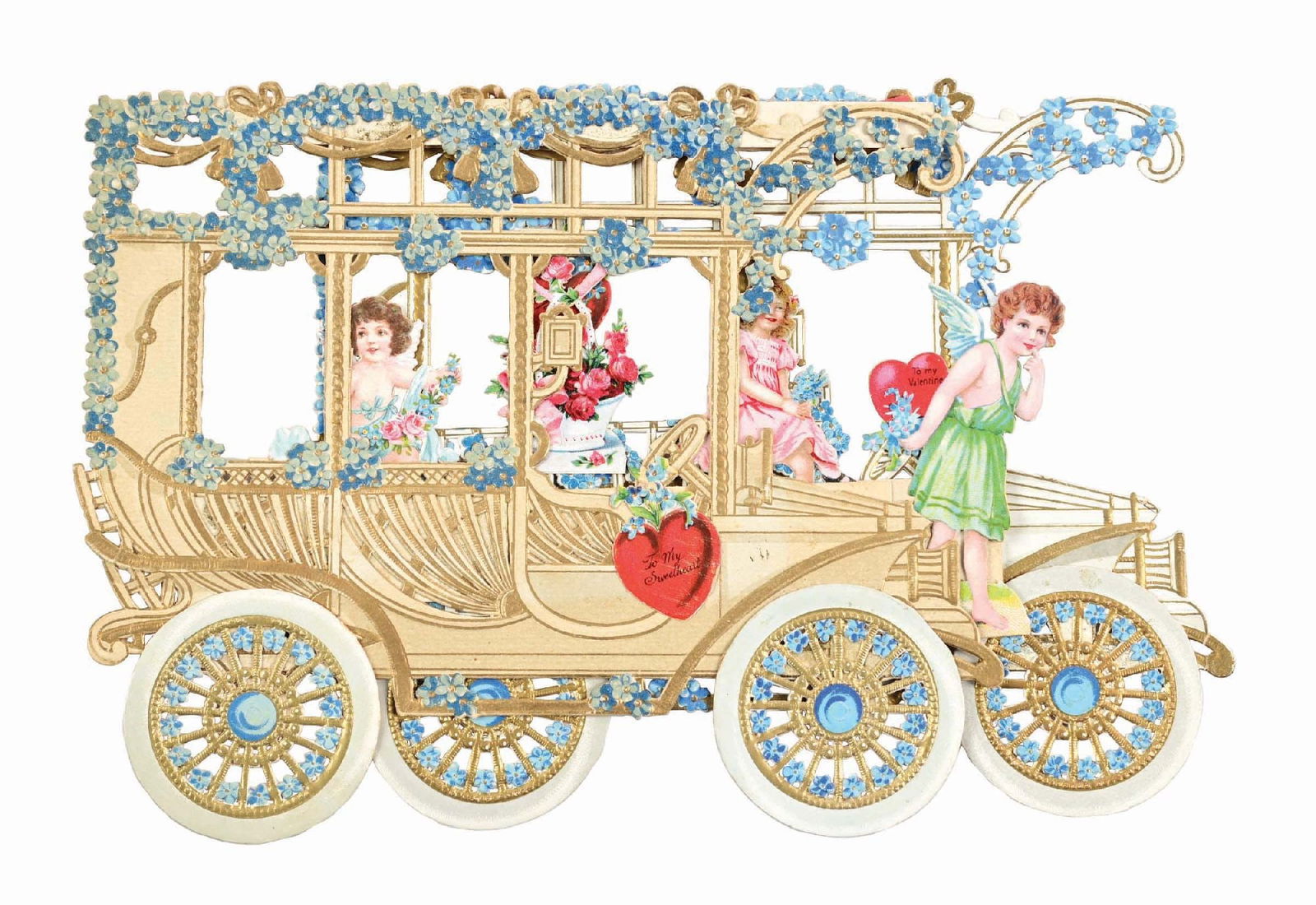 LARGE VINTAGE GOLD AND WHITE BUS