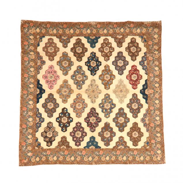 LARGE VINTAGE HEXAGON QUILT 19th