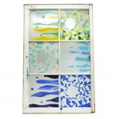 LARGE VINTAGE LEADED GLASS WIN