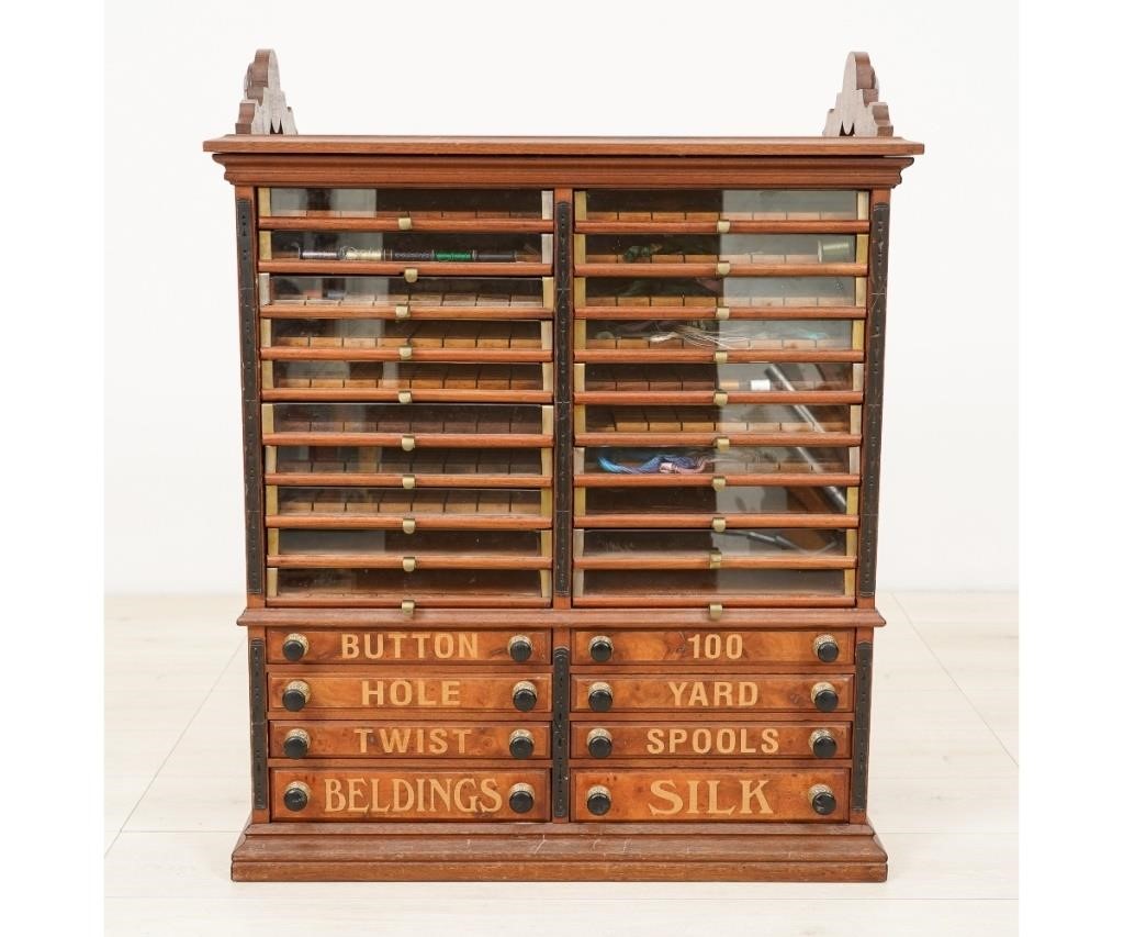 Large vintage walnut spool cabinet,