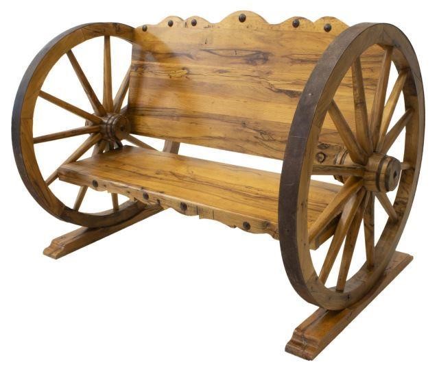 LARGE WAGON WHEEL BENCH,