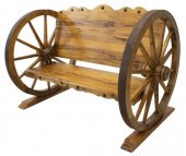 LARGE WAGON WHEEL BENCH, 78"WL
