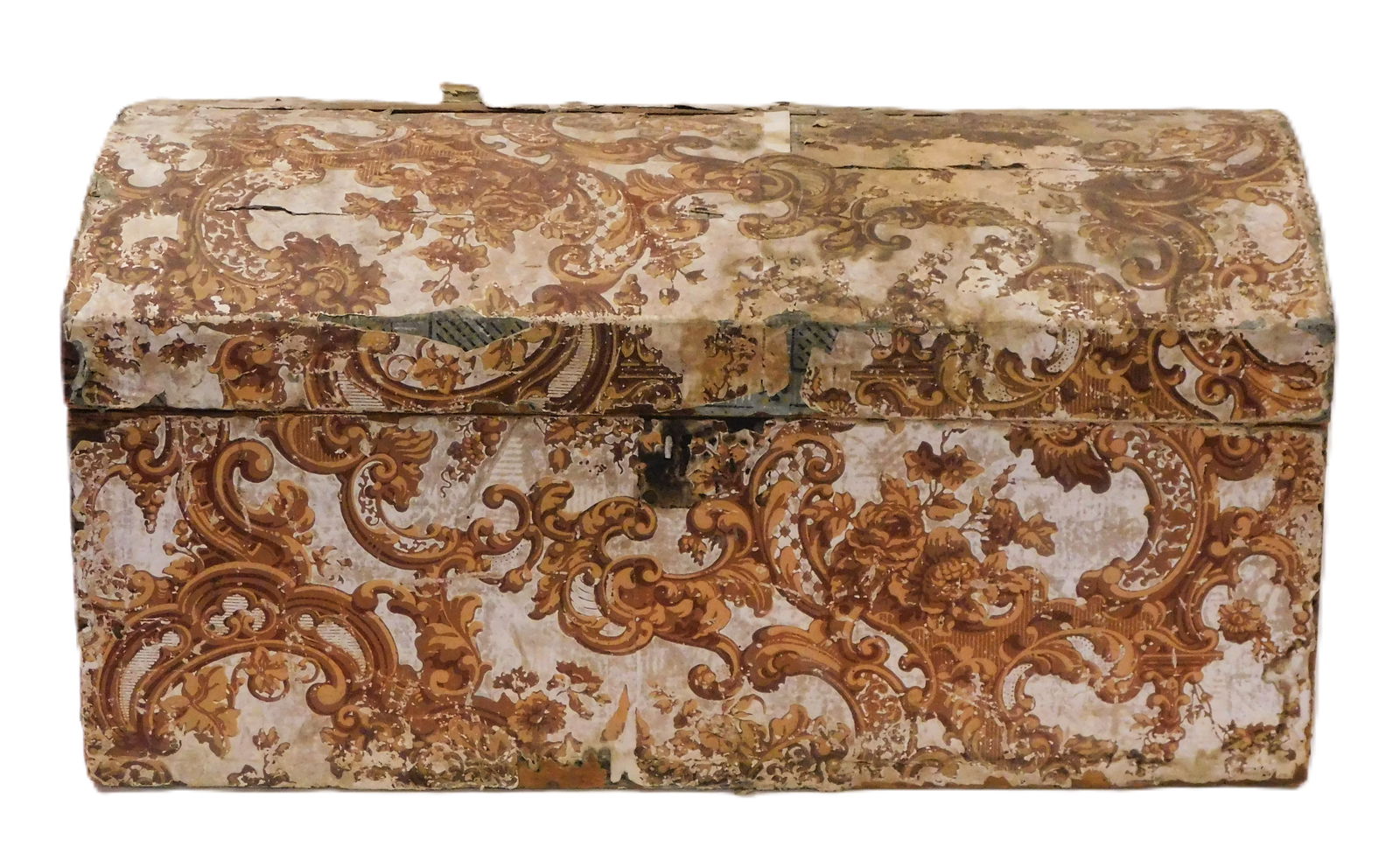 LARGE WALLPAPERED DOME LID TRUNK,