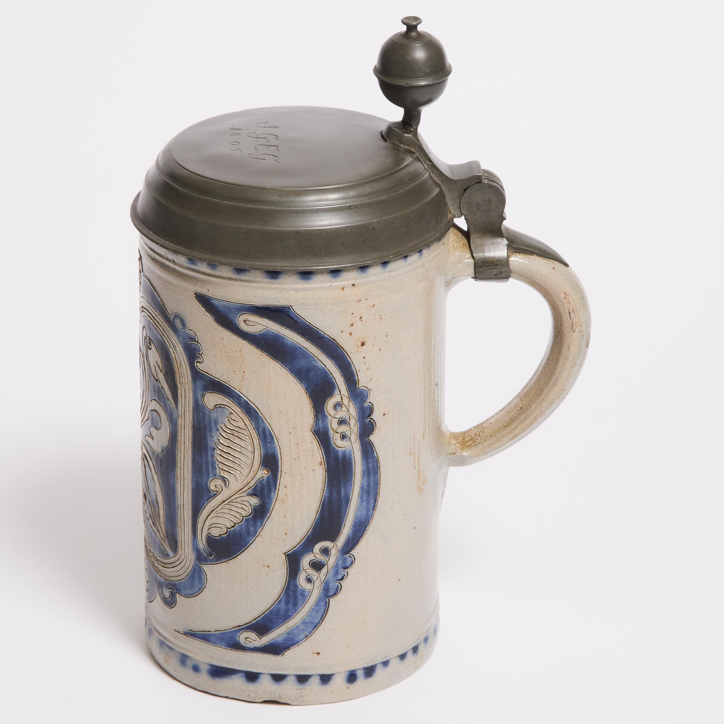 Large Westerwald Pewter Mounted