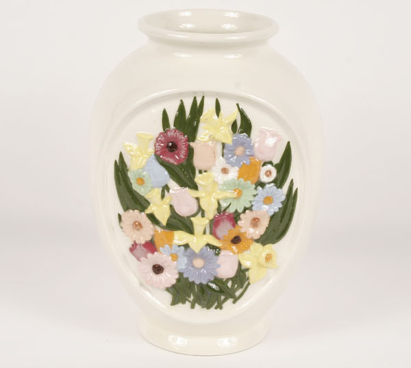Large white ceramic embossed floral