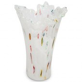 LARGE WHITE MURANO VASE W/ MUL