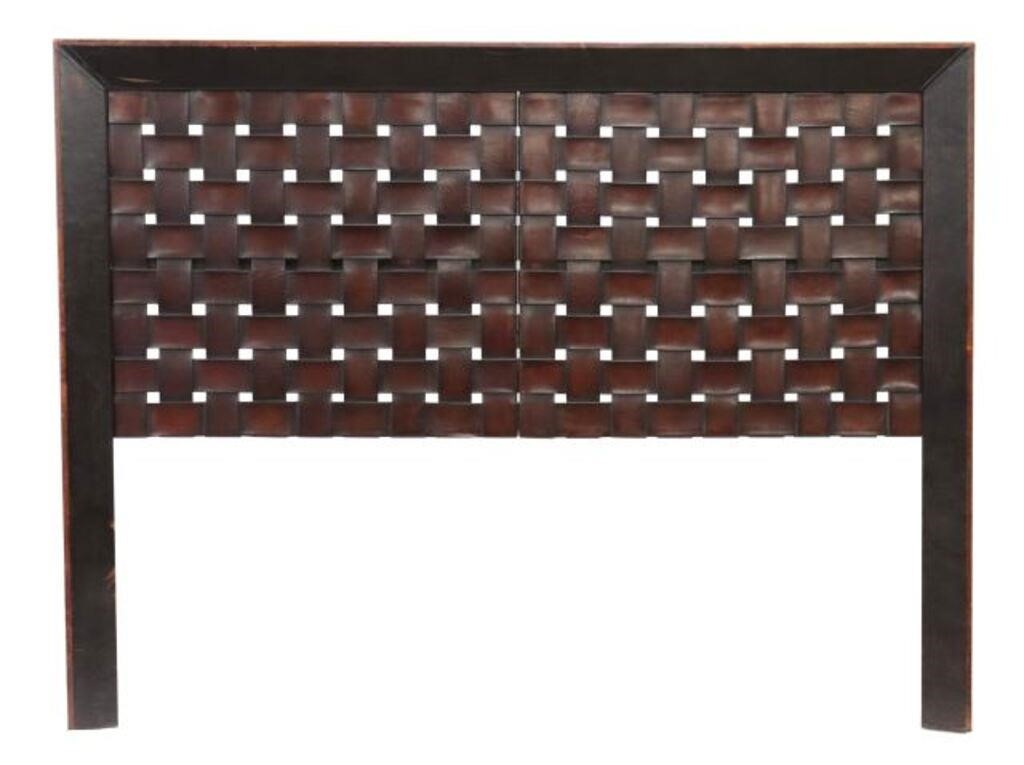 LARGE WOOD & BLACK LEATHER WEAVE
