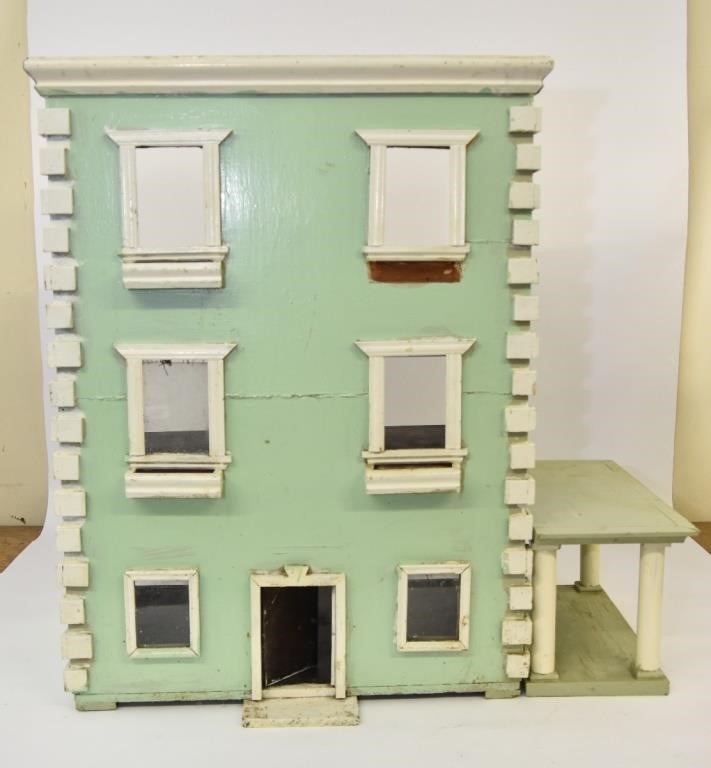 Large wood green painted doll