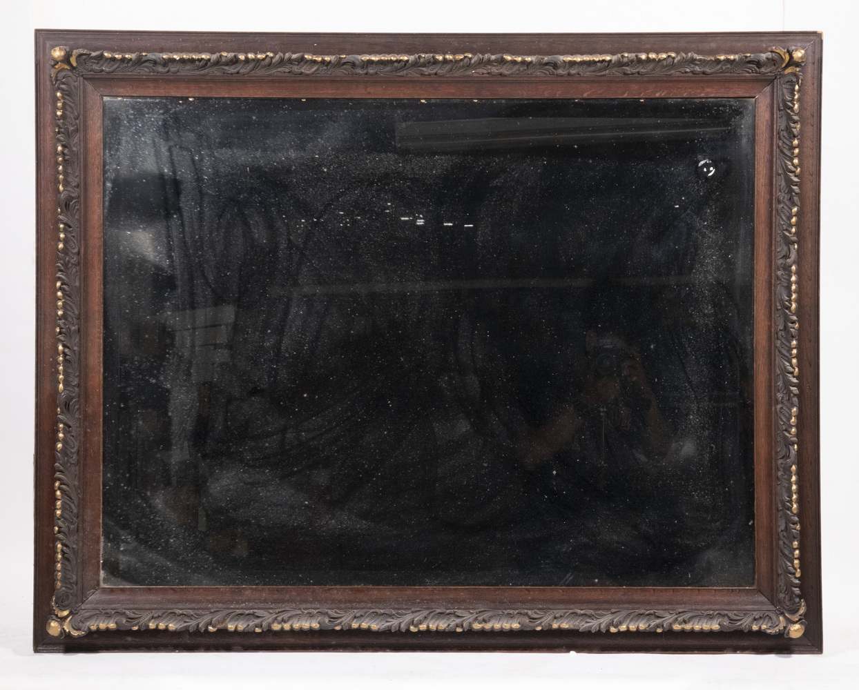 LARGE WOODEN FRAMED BEVELED GLASS