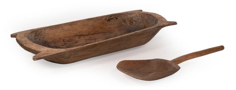 LARGE WOODEN TRENCHER AND A GRAIN
