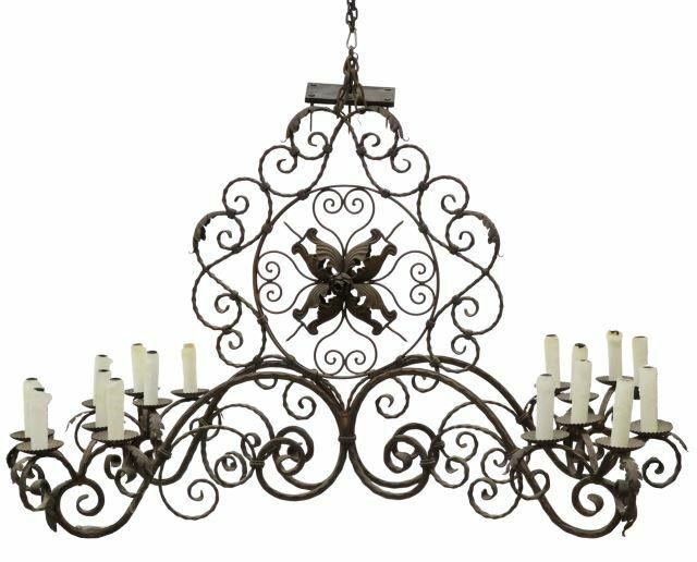 LARGE WROUGHT IRON SIXTEEN-LIGHT