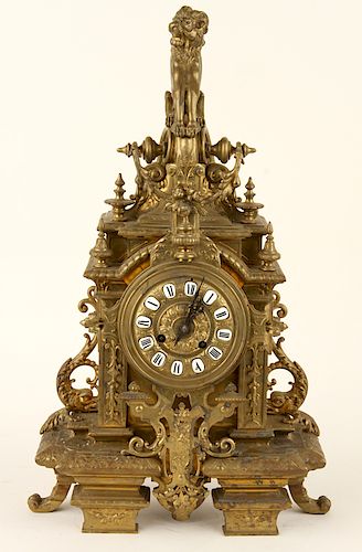LATE 19TH C. BRASS MANTLE CLOCK