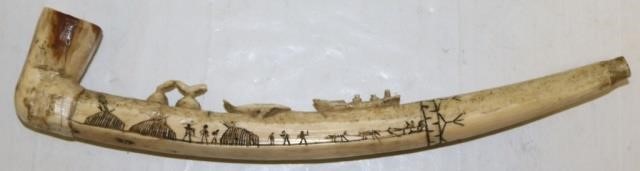 LATE 19TH C CARVED AND SCRIMSHAW