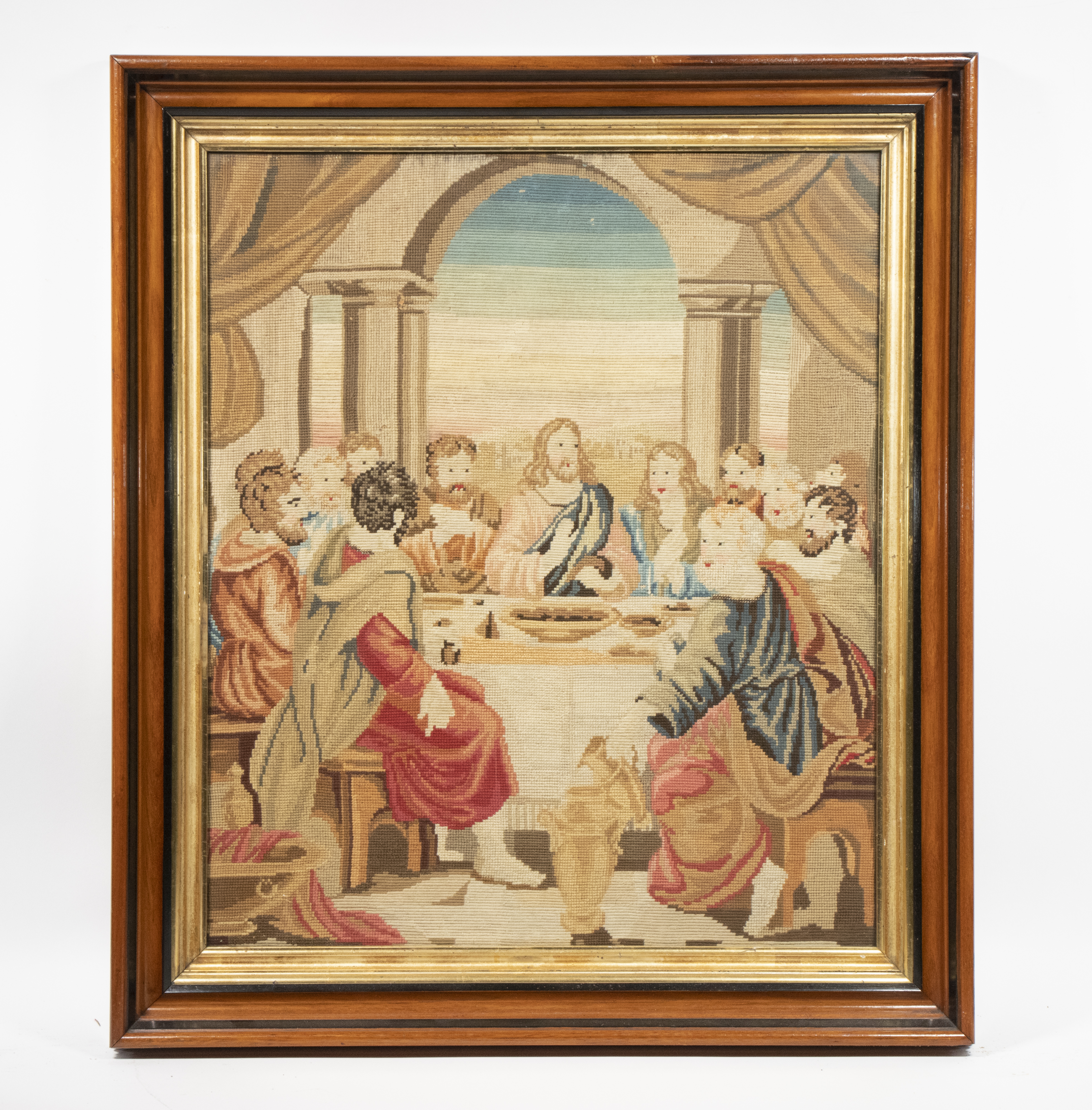 LATE 19TH C. FRAMED NEEDLEPOINT The
