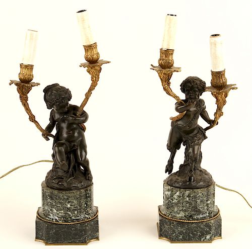 LATE 19TH C PAIR BRONZE FIGURAL