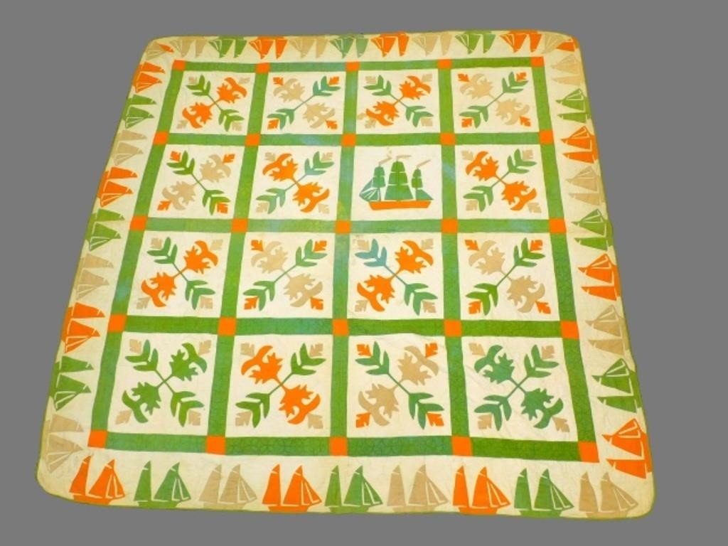 LATE 19TH-CENTURY HANDSEWN QUILT.