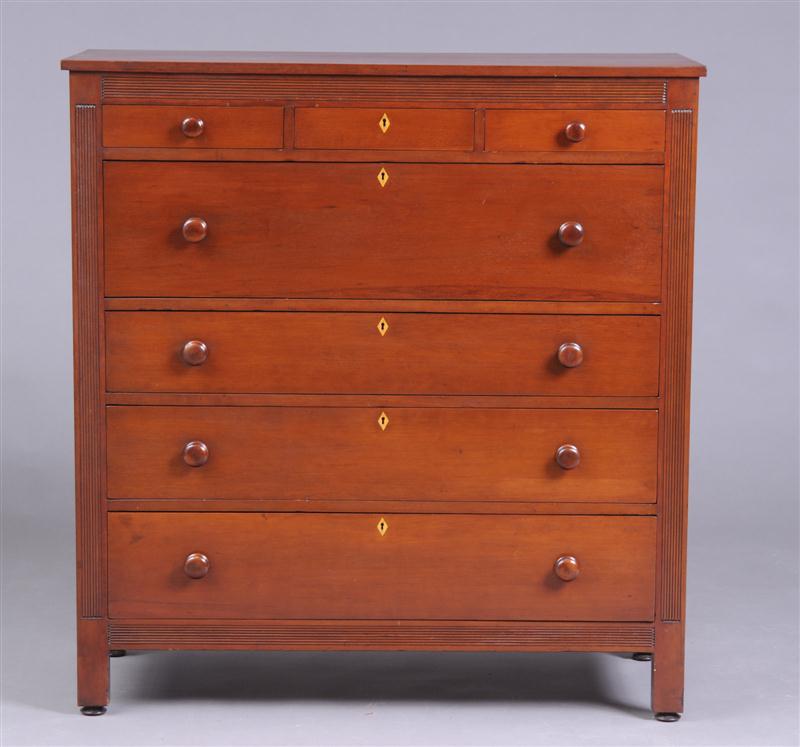 LATE FEDERAL CHERRY TALL CHEST OF