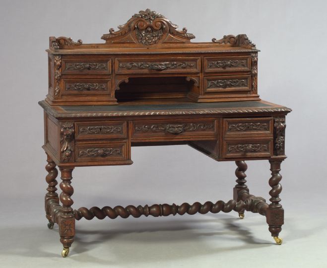 Late Victorian Carved Oak Desk,  in