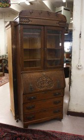 LATE VICTORIAN CARVED OAK SECR