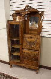 LATE VICTORIAN CARVED OAK SECR