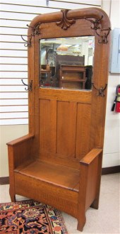 LATE VICTORIAN OAK SETTLE HALL