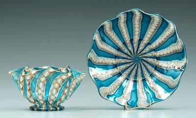 Latticino bowl and under plate: 3 x