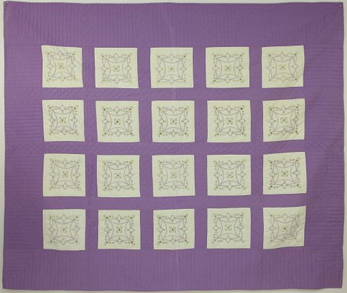 LAVENDER FLORAL EMBROIDERED QUILT