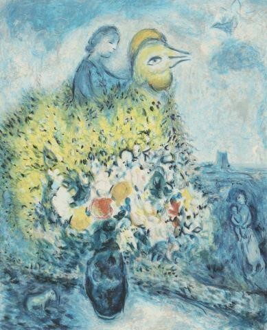 LE COQ AVEC BOUQUET LITHOGRAPH