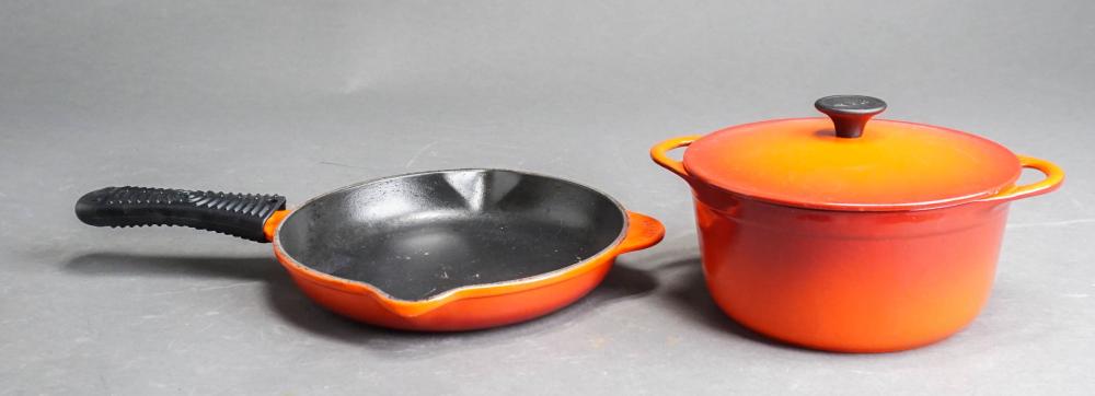 LE CREUSET ENAMEL PAN AND A